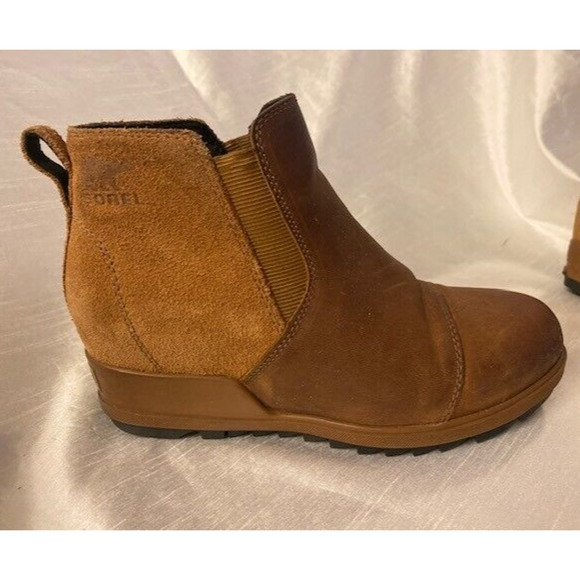 SOREL Evie Wedge Ankle Waterproof Brown Leather Wedge Bootie Womens 6.5 EU 37 - Picture 1 of 7